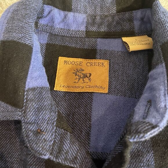 Moose Creek Heavy Flannel Plaid Button Up Blue Shirt Mens Large, 100% Cotton - Picture 3 of 15